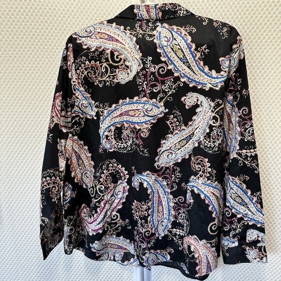 Chico’s Blouse No Iron Paisley Multi Color Long Sleeve Fall XL Size 3 New - Picture 7 of 8
